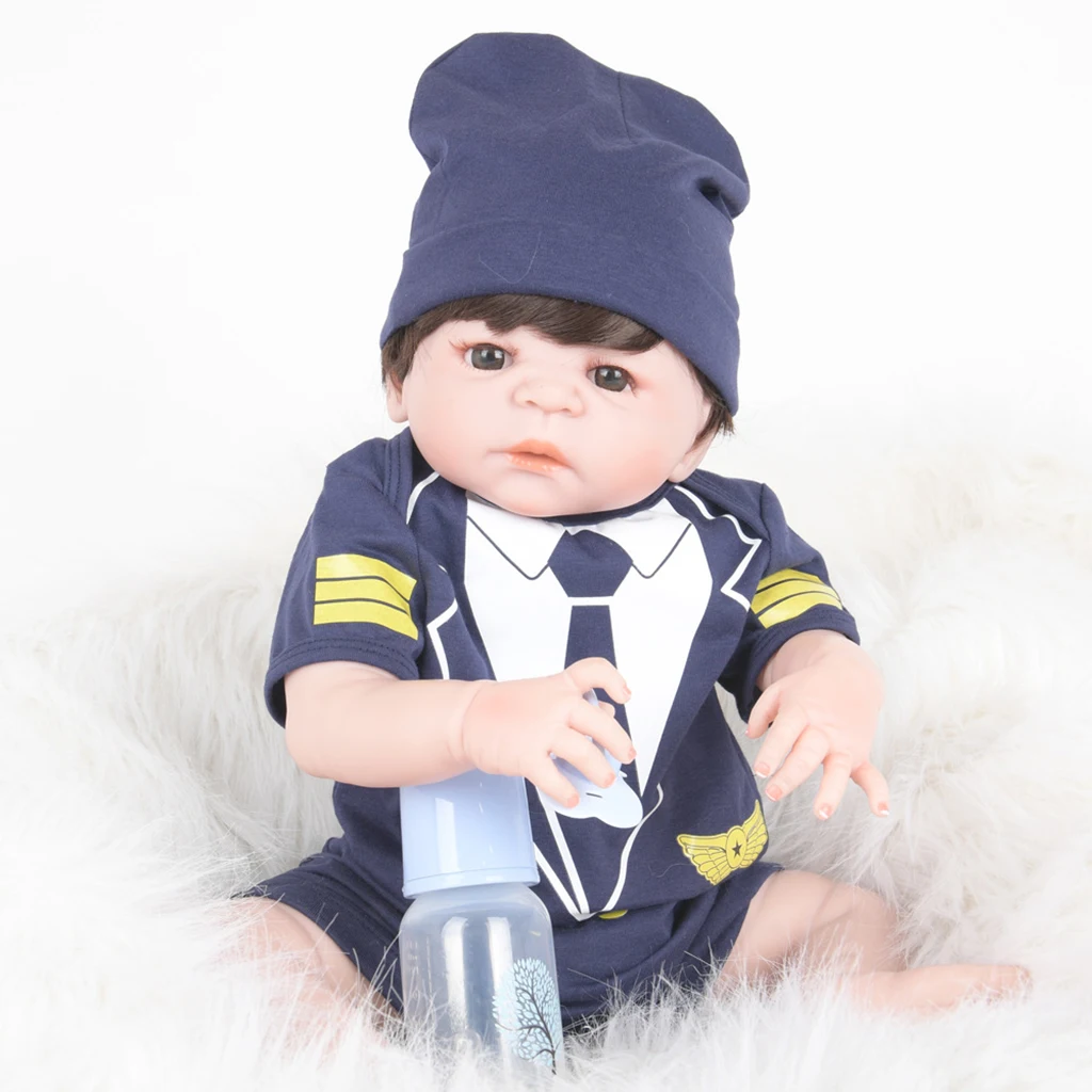 22inch 55cm Lovely Realistic Soft Vinyl Reborn Doll Real Looking Newborn Baby Boy Doll in Uniform Clothes Kids Birthday Gifts