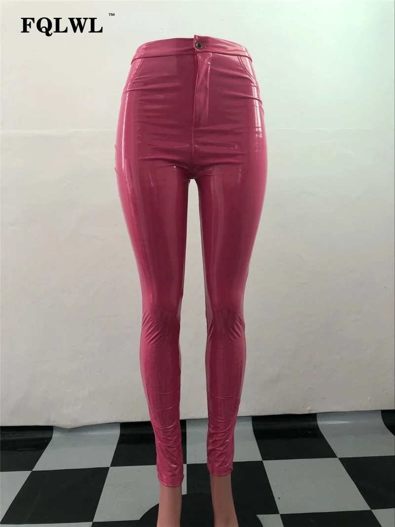 FQLWL брюки из искусственной кожи женские брюки с высокой талией облегающие черные брюки женские уличные узкие обтягивающие зимние сексуальные брюки