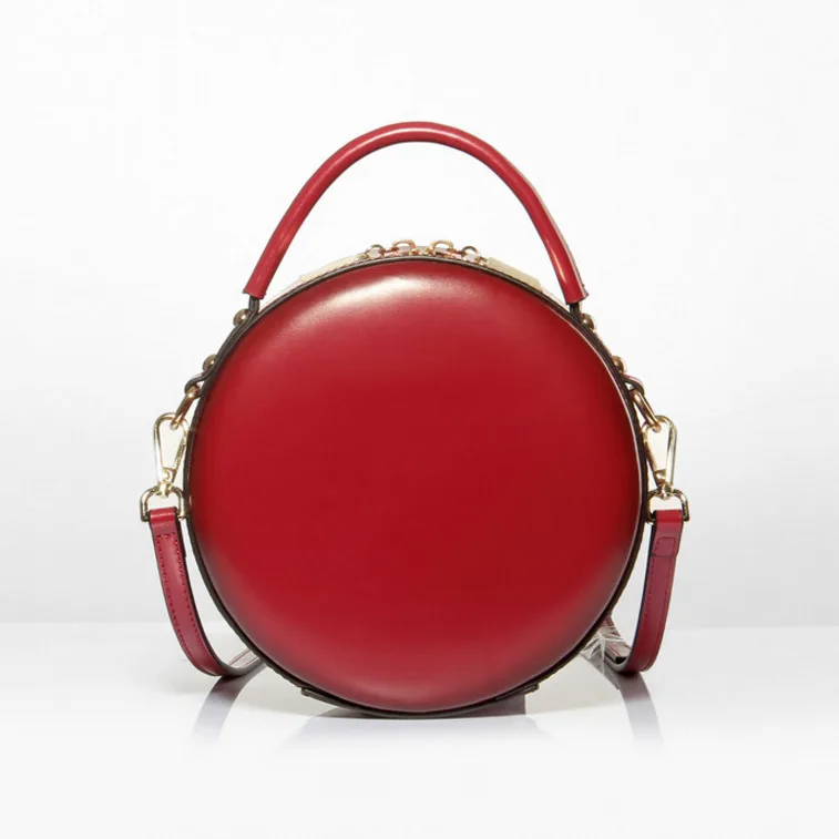 

2019 New Fashion Women Circle Genuine Leather Handbags Ladies Party Shoulder Crossbody Bags Fashion Round Bag Red Handbag