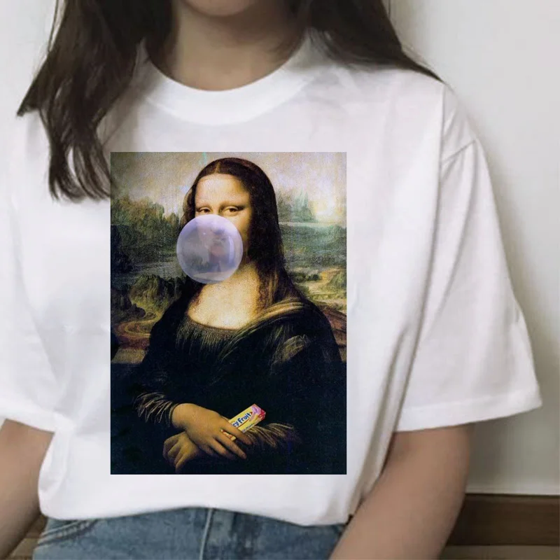 Mona lisa cat футболка Женская Новая мода Топ летняя футболка эстетический Забавный гранж каваи femme короткая футболка хип-хоп