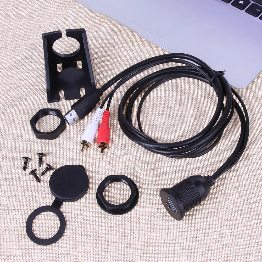USB RCA флеш-крепление для приборной панели автомобиля плагин панель USB 3,0 3,5 мм AUX встроенный монтажный штекер-Женский удлинитель панель