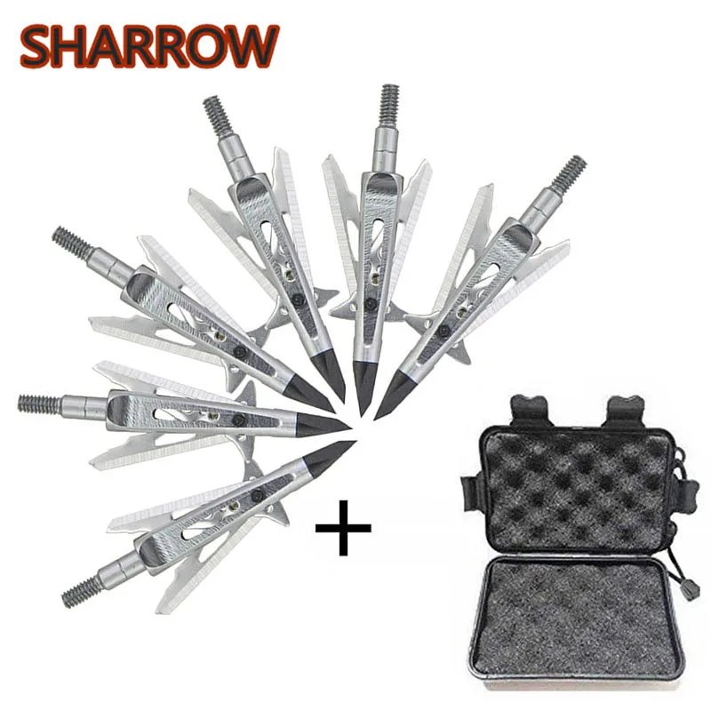 

6Pcs 2 Blade Arrowheads Broadheads Shape 100Grain Points Tips With Broadheads Box For Bow Shooting Training Archery Accessories