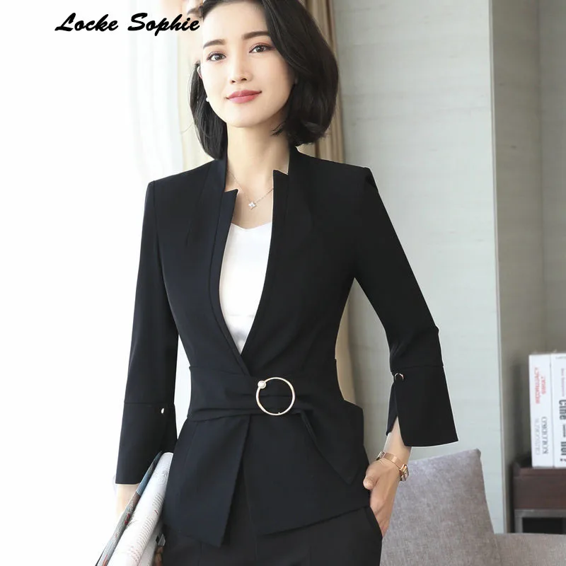 Women's Plus size Blazers coats 2019 Summer cotton blend waist belt Small Suits jackets ladies Skinny Office Blazers Suits coats
