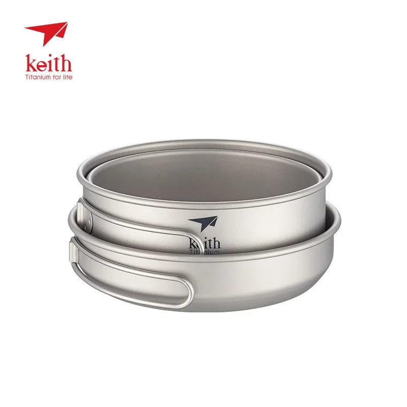 

Keith 3pcs Titanium Pan Bowel pot set outdoor camping picnic cooking kitchen folding Cookware Ti6053