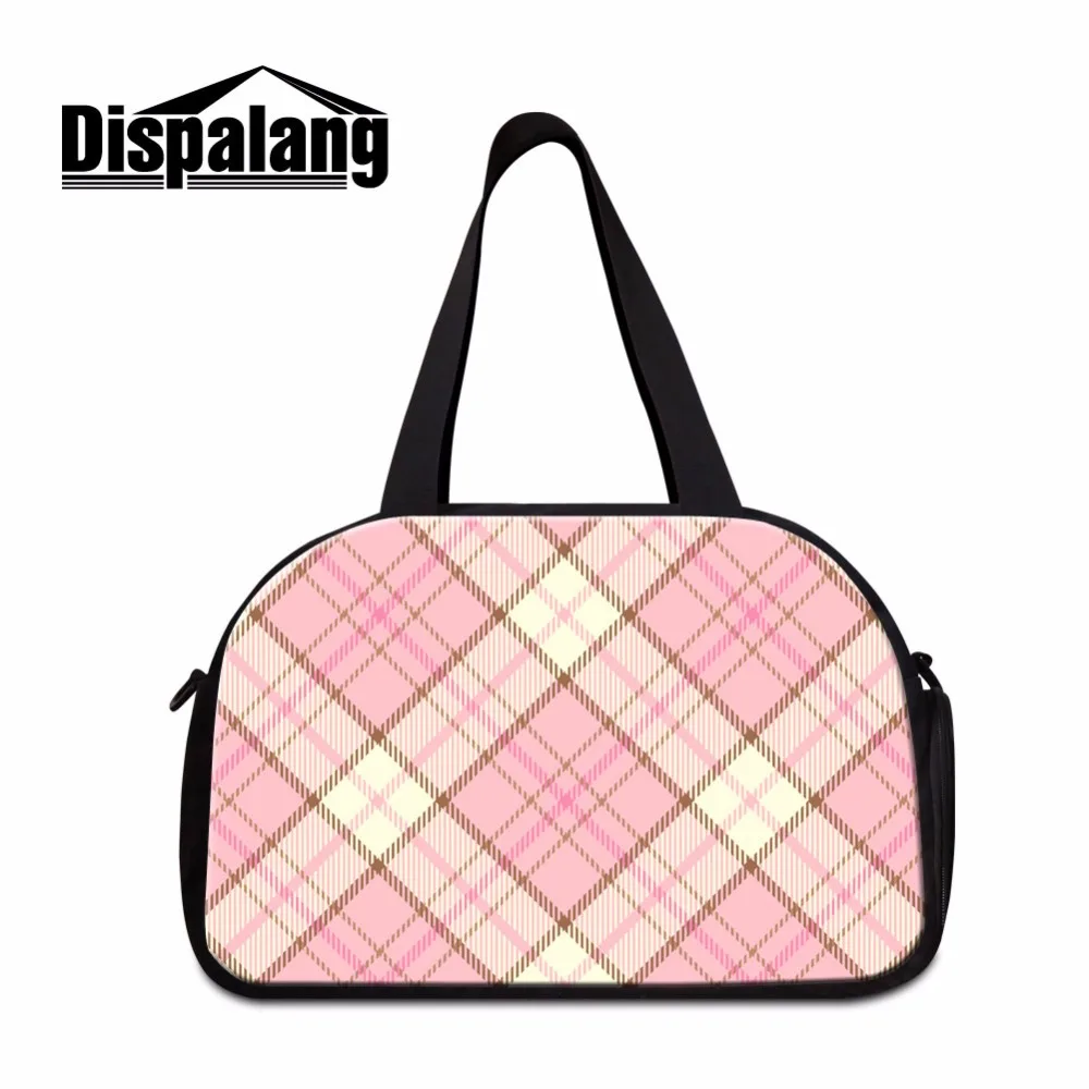 Dispalang baby pink cute casual duffel bags for girls ladies plaid hand