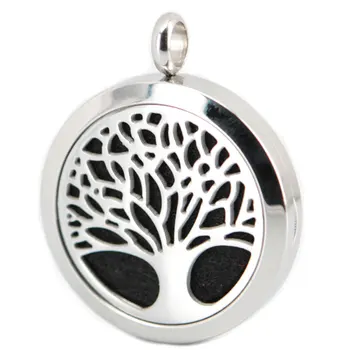 

10pcs 30mm plain tree of life Aromatherapy Essential Oil surgical Stainless Steel Perfume Diffuser Locket Necklace with chain