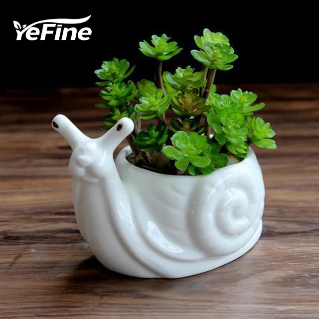 Yefine Cartoon Animal Bonsai Pots Garden Plants White Ceramic Cute Yefine Cartoon Animal Bonsai Pots Garden Plants White Ceramic Cute Snail Shape Flower Porcelain Office
