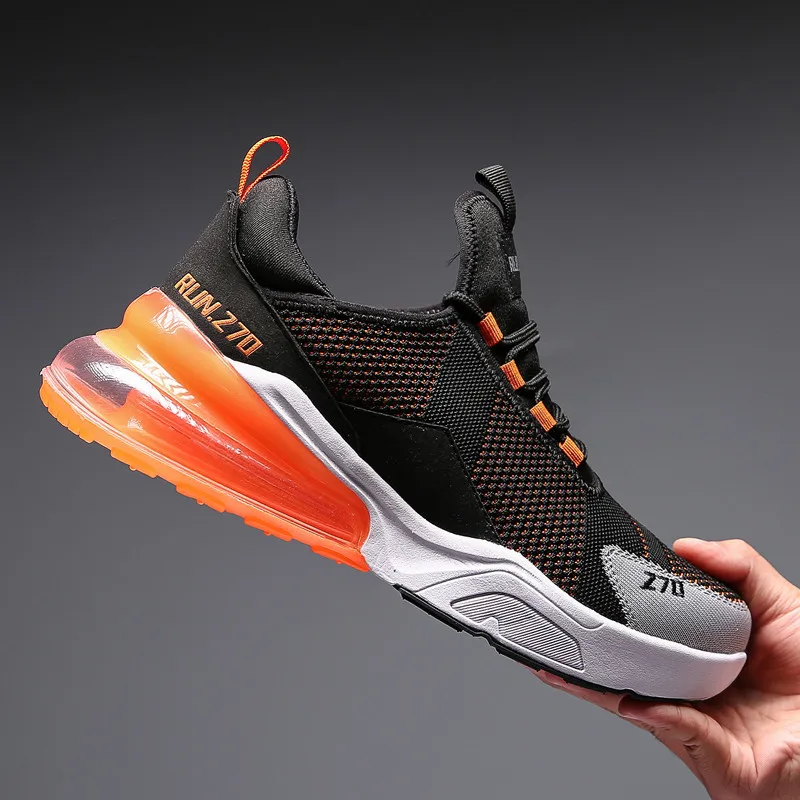 Мужская спортивная обувь для бега+ мужские кроссовки, брендовые дышащие кроссовки 270, zapatos de hombre deportiva chaussure homme chaussure - Цвет: black orange