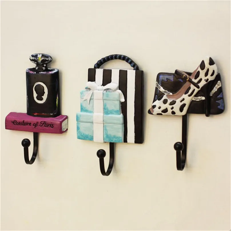  Hooks Resin Lady Shoes Perfume Bottle Bag Patterned Clothes Hat Hanger Wall Mounted Multi-Purpose Hooks #4A12 (1)