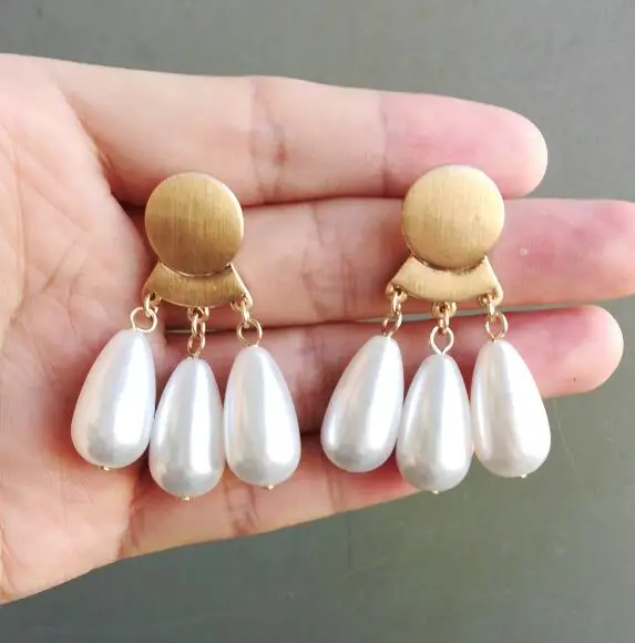 

Timeless Wonder amazing fringe faux pearl fan Stud Earrings bijoux Party goddess Gift Brincos super love korean vintage ins 5321