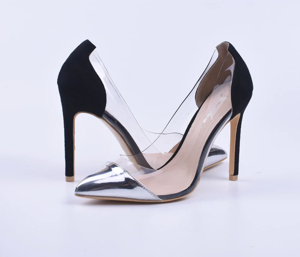 Genshuo/женские туфли-лодочки; Повседневная обувь для деловой женщины; прозрачные вечерние туфли с острым носком на тонком каблуке 11 см; элегантные женские туфли-лодочки с закрытым носком
