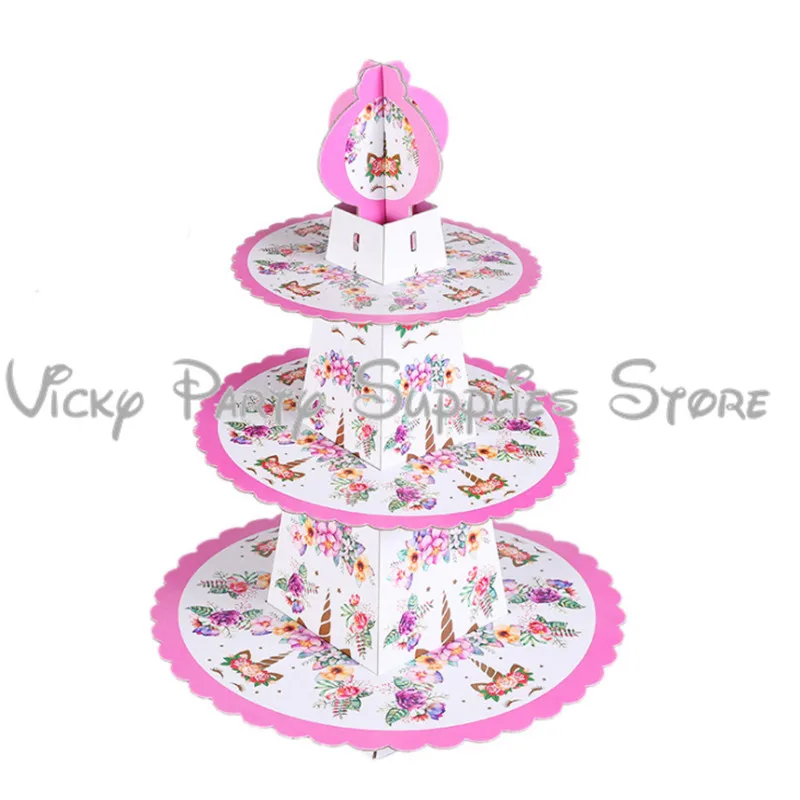 

3layer Unicorn Party Theme Disposable Cake Stand Birthday Baby Shower Party Cake Stand Paperbord Cake Stand Party Decoration