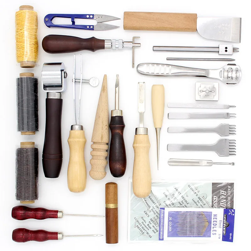 

Leather Tools Craft Kit Hand Kit for Hand Sewing Stitching, Stamping Set and Saddle Making 25 Pcs/Lot Thinning Edge Beveler