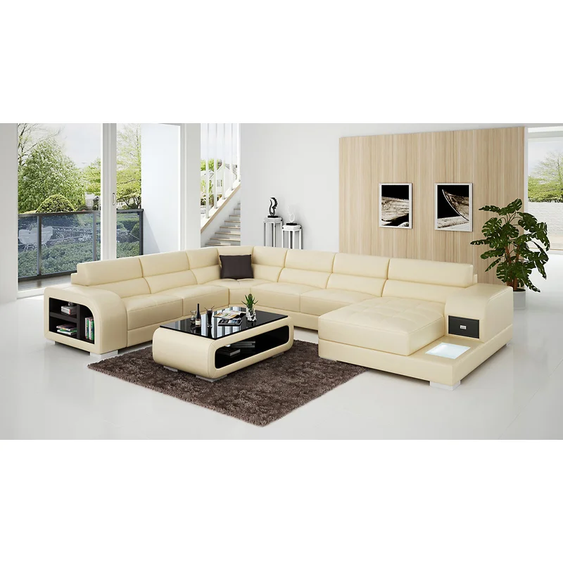

New model sectional U shape living room genuine leather sofa set