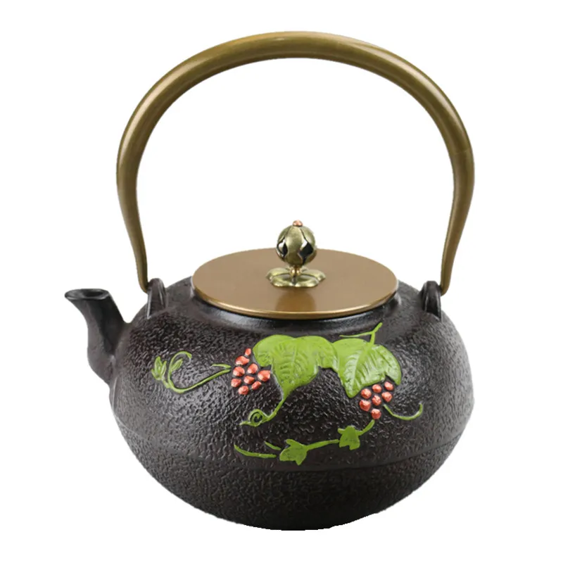 Drinkware 1.2L South Japan Cast Iron Tea Pot Green Grape Kettle Drinkware 1.2L South Japan Cast Iron Tea Pot Green Grape Kettle