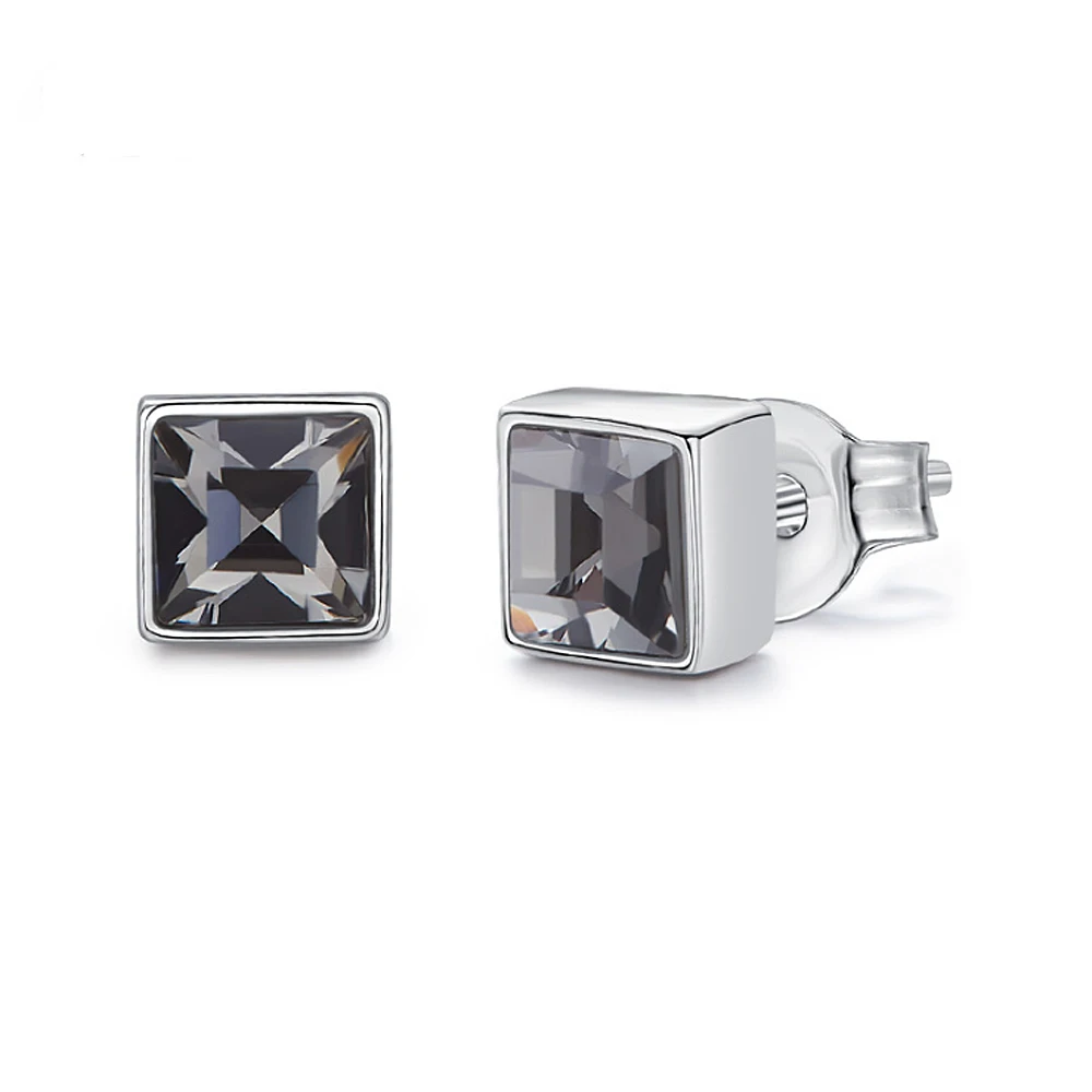 

F.I.N.S Minimalist Stud Earrings for Women Square Crystal Small Earrings 15 Colors Piercing Silver Earring 925 Jewelry Brincos
