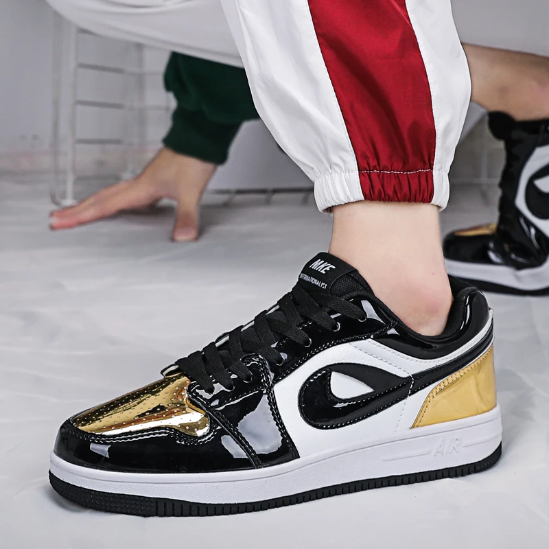 

New Mens Sneakers Flat Rubber Women Skateboard Shoes Lace-Up Breathable Mens Pu Leather Sneakers Designer Skateboard Sneakers