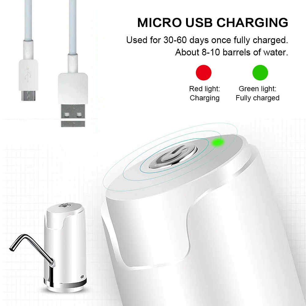 Electric Automatic Water Dispensers Pump Portable USB Rechargeable Gallon Drinking Bottle Switch Water Pump White