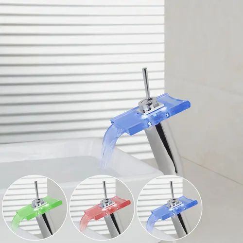

Tall LED Light Waterfall Spout Bathroom Glass Chrome 8019/8 Deck Mounted Sink Basin Torneira Tap Mixer Faucet