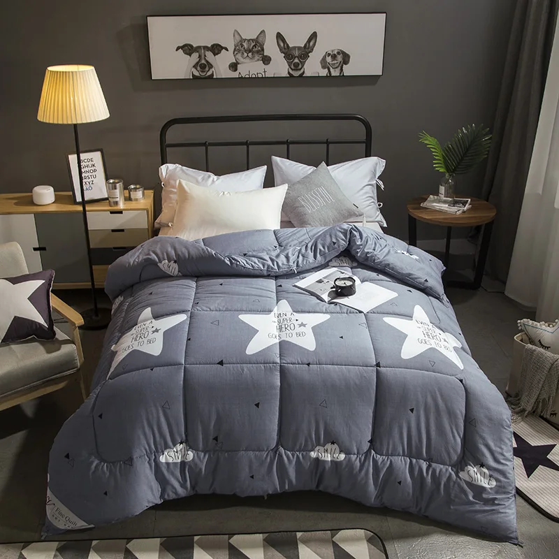 

2018 Brief Stars Grey Thick Winter Comforter Quilting Sanding Soft Cotton Fabric Polyester Filler Twin Full Queen King Quilt