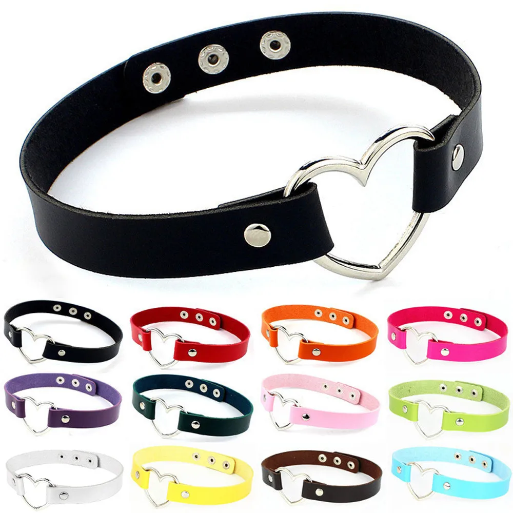 

Collar Heart Gothic Goth Choker Necklace Harajuku Lovely PU Leather Neck Buckle Rivet Necklaces Jewelry For Women 2018 New