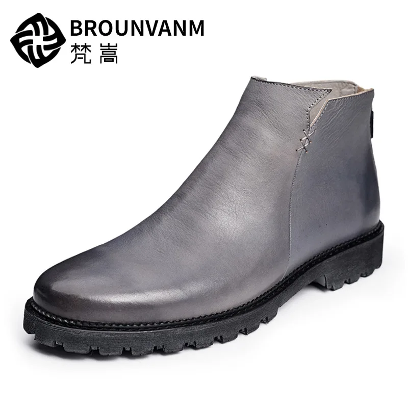 

Chelsea Boots Men's Genuine Leather Autumn High top shoes Riding Boots British Retro steel toe boots autumn winter combat boots