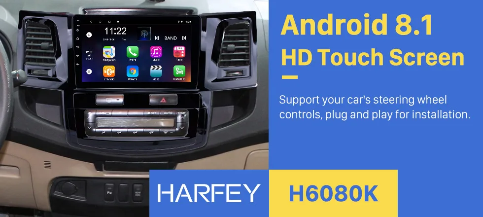 Clearance Harfey Android 8.1 9"HD Radio GPS Navi Head unit for 2008-2014 Toyota Fortuner Hilux WIFI Bluetooth USB support DVR SWC 3G OBD2 0