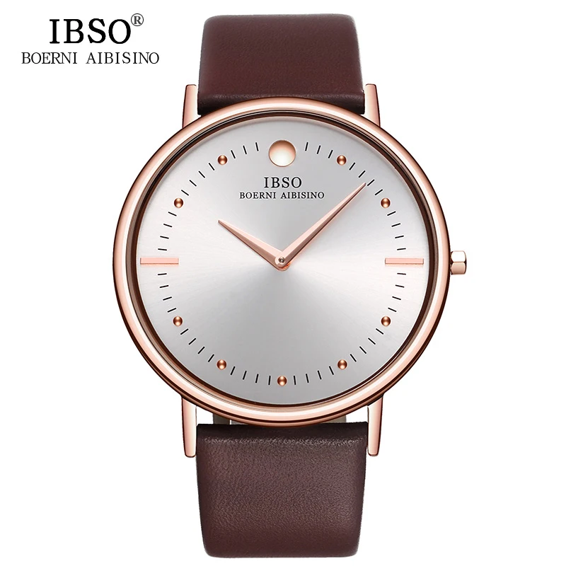 Silver brown IBSO бренд 7,5 мм ультра-тонкие мужские кварцевые часы дизайн кожаный ремешок Кварцевые часы мужские наручные часы Relogio Masculino - Цвет: Silver brown