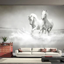 Индивидуальный размер, современное искусство, 3D бегущая Белая лошадь, фотообои, настенная бумага для спальни, гостиной, офиса, фон, Нетканая настенная бумага