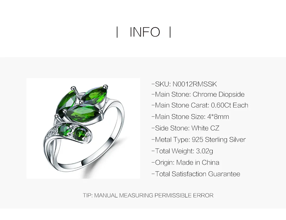 GEM'S BALLET 2.15Ct Ct натуральный хром диопсид драгоценный камень кольцо 925 пробы форма серебряного листа кольца ювелирные украшения для женщин