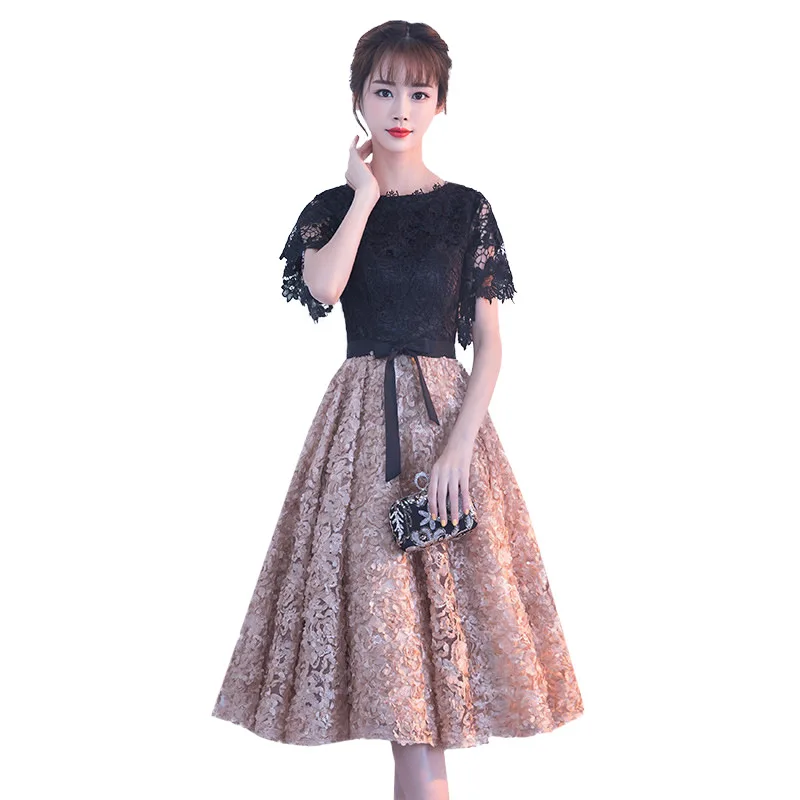 Черное китайское Восточное короткое вечернее платье Cheongsam элегантное платье принцессы современное свадебное летнее женское сексуальное платье с вышивкой - Цвет: short