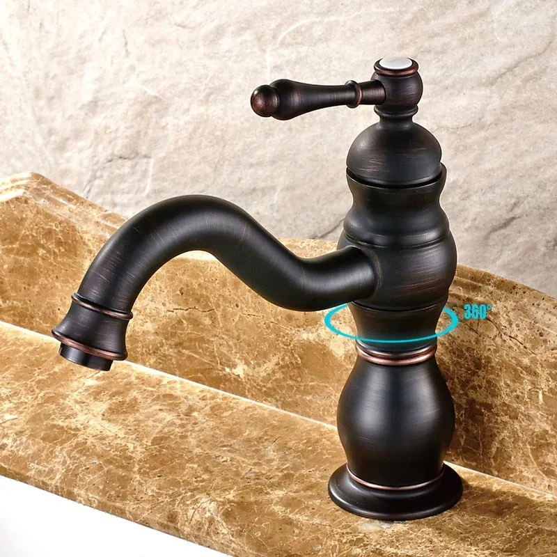 

Classic Antique Bronze Single Handle Basin Faucet 360Rotation Hot and Cold Water Bathroom Mixer Tap Torneira Deck Mounted