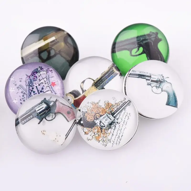 10pcs/lot Wholesale Mix Pistol Pattern Snap Button Gun Glass Button