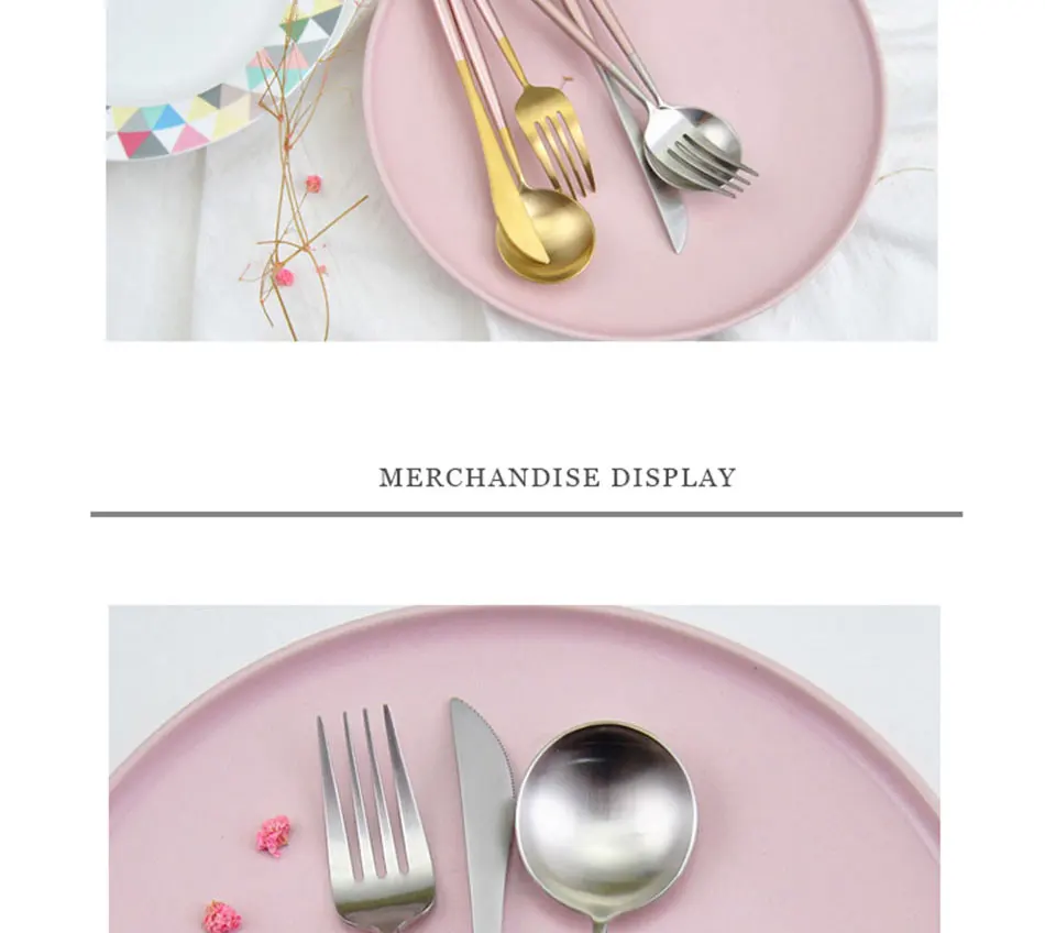 Chic Rose Gold Silver Dinnerware Set Stainless Steel Plating Knife Fork Tableware Cutlery Elegant European Western Food Set (6)