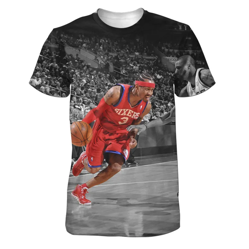 REAL American US SIZE Allen Iverson Custom made 3D Sublimation Print T-Shirt plus size 3xl 4XL 5XL 6XL