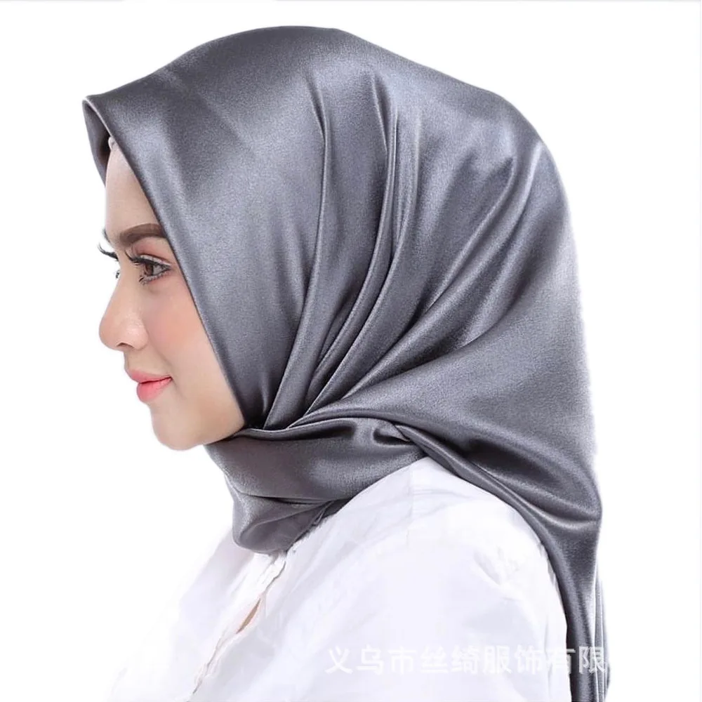 90*90 сатиновый хиджаб шарф для женщин Малайзия квадратный шелковый платок Мусульманский Исламский костюмы палантин шали из фуляра femme musulman