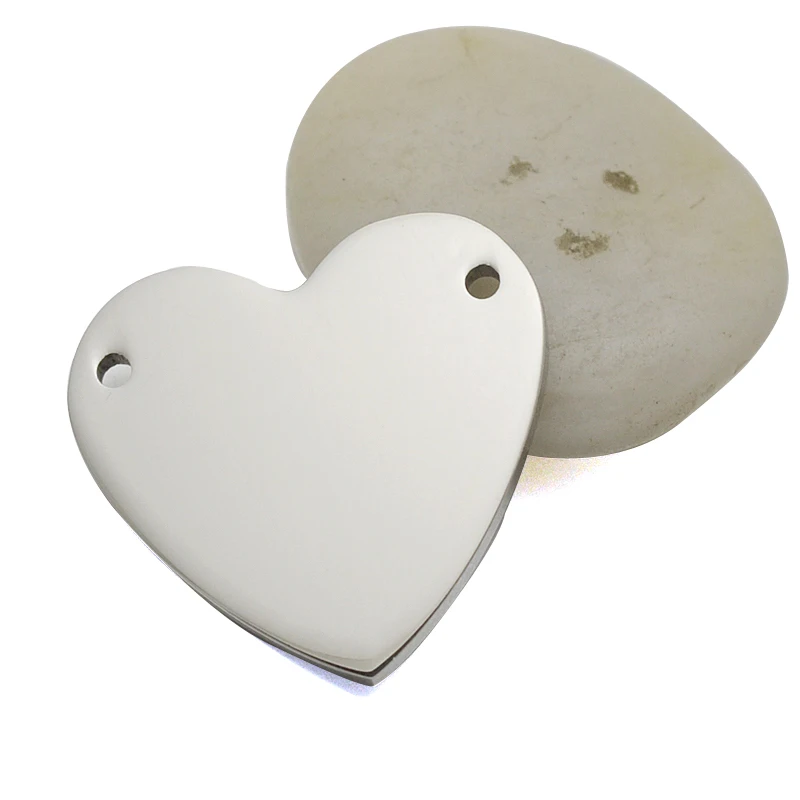 

10PCS/Lot High Polished Silver Tone Stainless Steel Blank ID Heart Plate Tag Plaque For Custom Make Bracelet