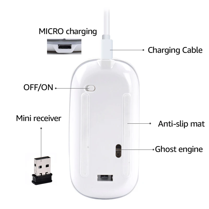 Rovtop Беспроводная игровая мышь 2,4 ГГц USB ультра-тонкая Бесшумная зарядка фотоэлектрическая портативная мышь для ноутбука