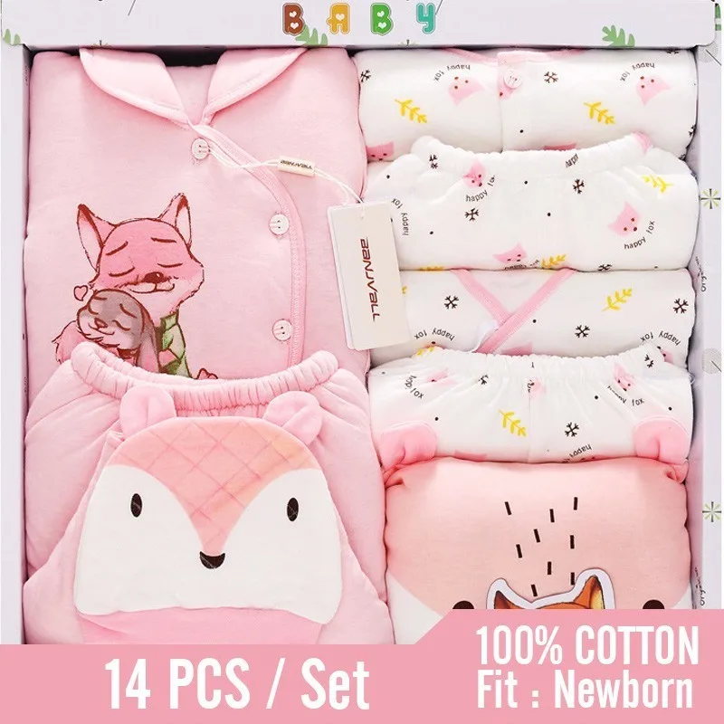 

0-1 Years Infant Newborn Baby Sets (14pcs/set) 3 Colors Soft Clothing Cotton Fashion Boys/girls Suits High Quality Fabrics