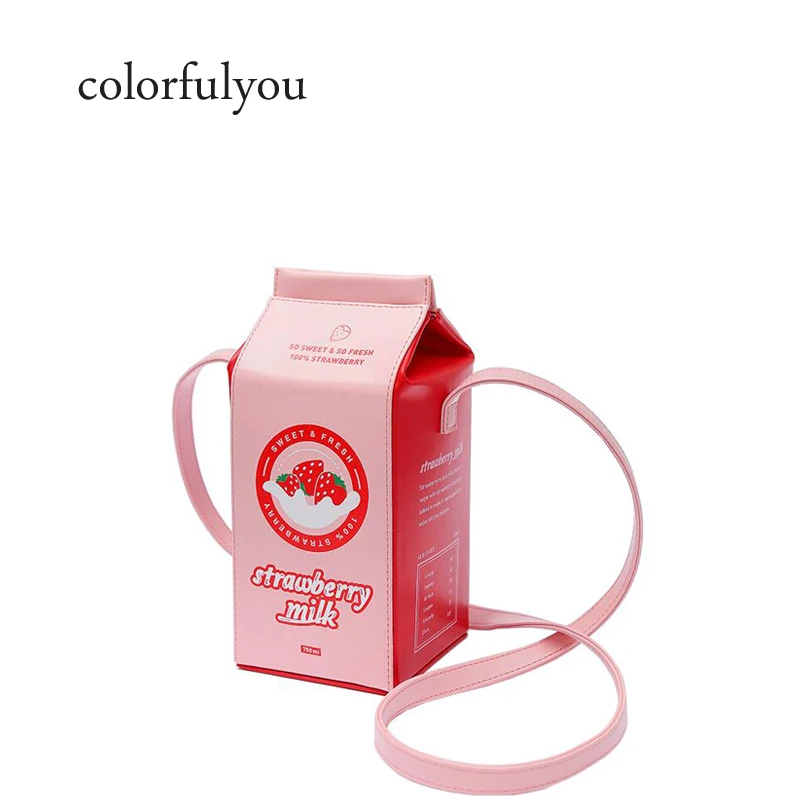 

Strawberry Milk handbag for girl pink Milk Box bag women PU leather Messenger Bag personality cute Crossbody bag XPU1180