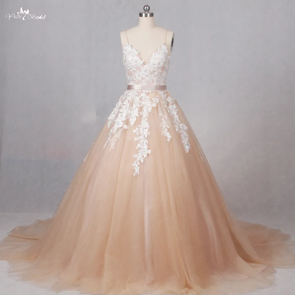 

RSW1287 Real Photos China Bridal Gowns Champagne Tulle Factory Direct Wedding Dresses