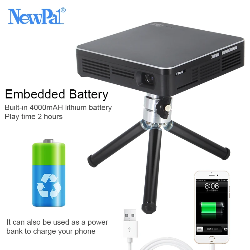 NewPal EHD200 проектор Мини DLP Full HD 1080P Android5.0 Miracast Airplay с батареей 4000 мАч мини проектор|led