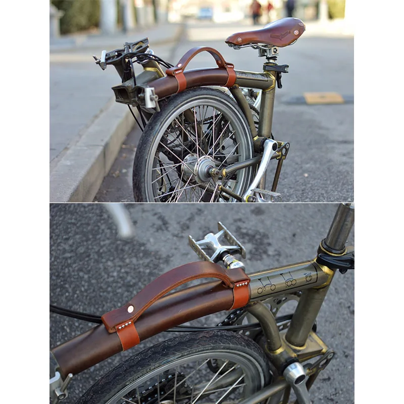 Discount TWTOPSE Leather Carry Bike Tape Strap Mention Belt For Brompton Customized Upgraded Bicycle Frame Handmade Belt Tape Strap 5