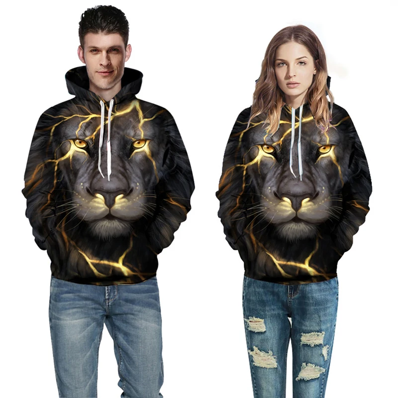 Lover Couples 3D Lion Hoodies Fashion Streetwear Hip Hop Hooded Sweatshirts For Men Women Cool Hoody Coat  Pullovers 5XL