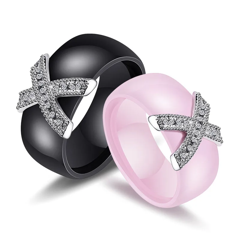 Mostyle модное ювелирное женское кольцо с AAA кристаллом 8 мм X Крест керамические кольца для женщин аксессуары для свадебной вечеринки