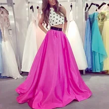 Mode Zwei Stücke Langer Abschlussball Kleidet Eine Linie Halter Bauchfreies Oberteil High Neck Weg Von der Schulter Fuchsia Weiß Schwarz Party Abendkleider
