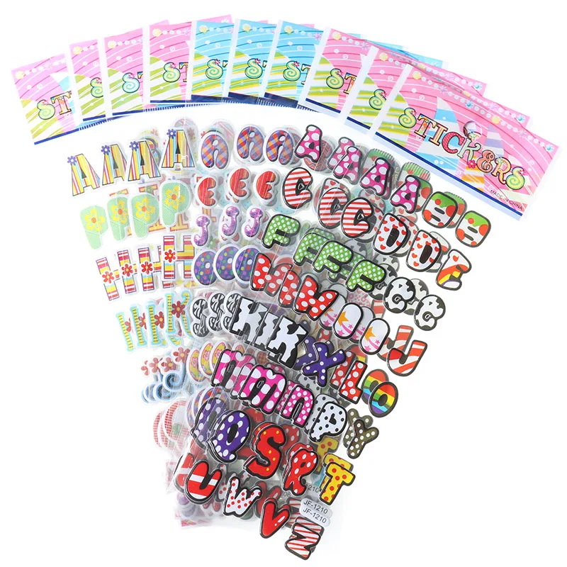 

10pcs Children Stationery Sticker Cartoon English Letters 3D Bubble Stickers Mobile Notebook Scrapbook Gift Decoration Stickers