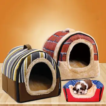 

Pet Home Portable 2-in-1 Washable Detachable Dual Doors Kennel Dog Cat House Pet Bed dog cat beds Soft Sofa comfortable mat