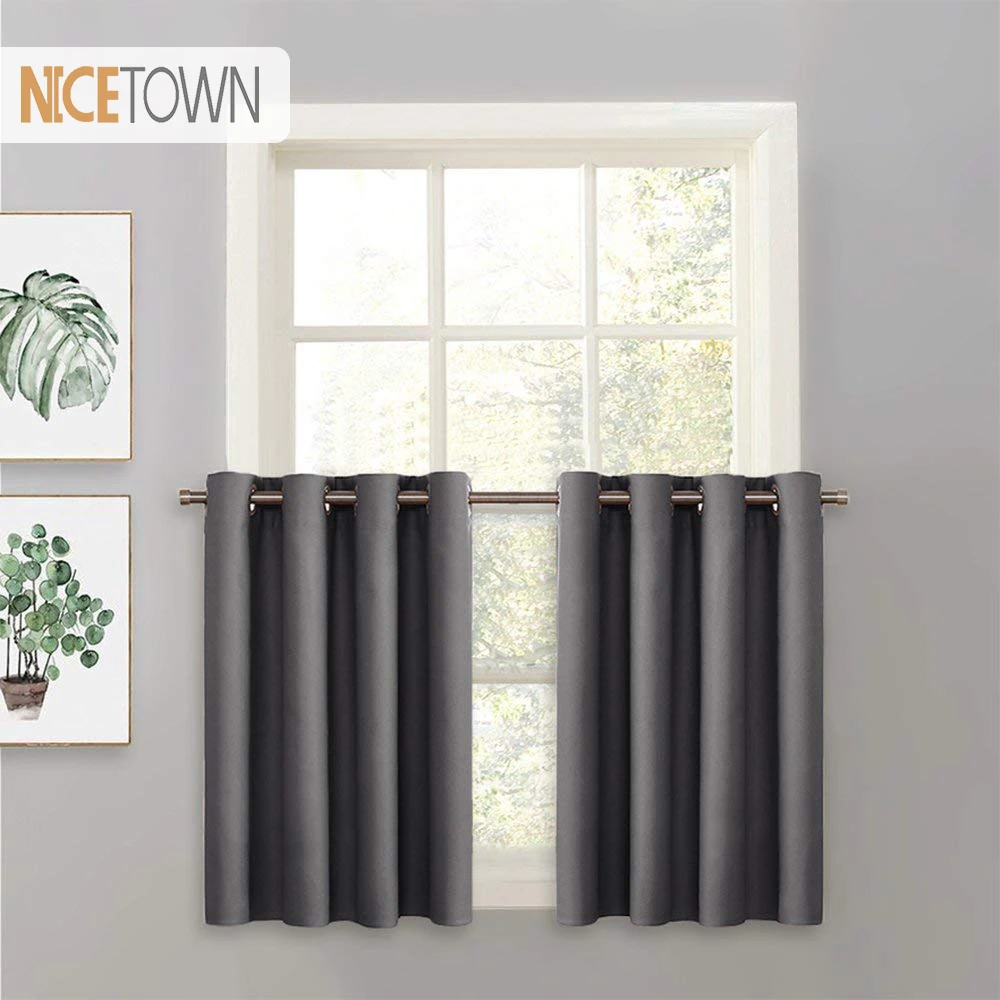 

NICETOWN Blackout Tier Valance Curtain Thermal Insulated Grommet Top Curtain Panel with Eyelets for Kitchen Half Window ,1Pair