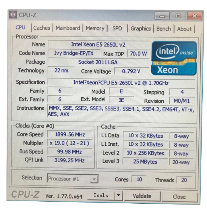 Процессор Intel Xeon E5 2650LV2 LGA2011 E5 2650L V2 10 ядер E5-2650LV2 1,70 ГГц 22nm 25MB 70 Вт Процессор E5-2650L V2